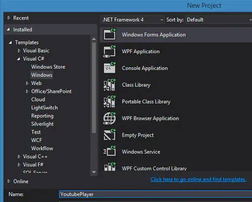 Visual Studio 2013 novo projeto