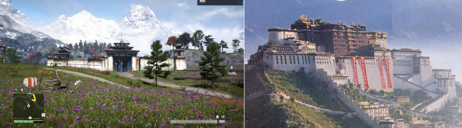 Em todo o jogo, existem grandes palácios e monastérios, assim como no Tibete.