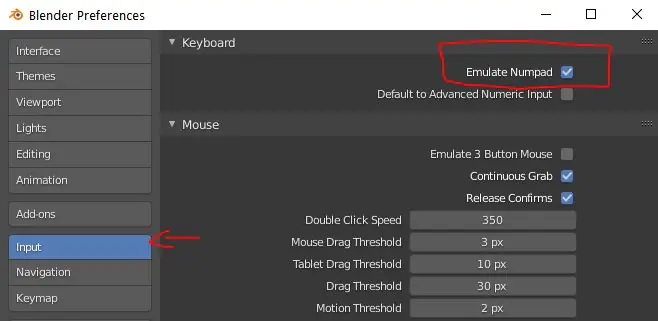 Emulando teclado numérico no Blender com Emulate Numpad