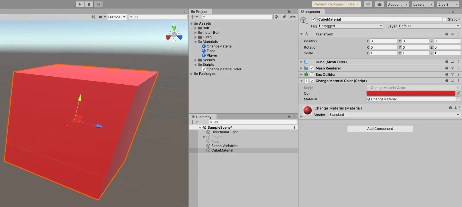 Alterando a cor de material via script na Unity 3D