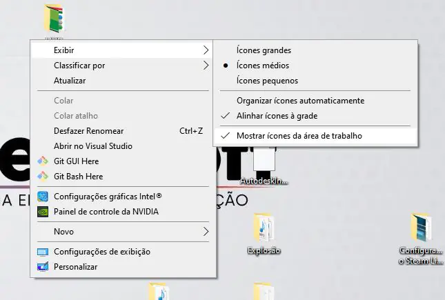  Ocultando e exibindo ícones da área de trabalho no Windows 10