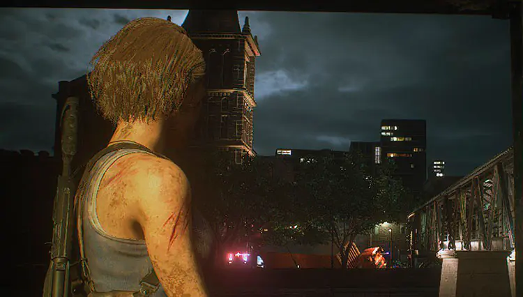 Resident Evil 3 Ramake - Prédios ao fundo para dar imersão ao cenário