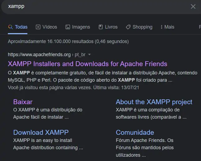 Pesquisa por Xampp no Google.
