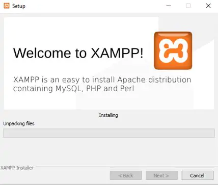 Instalação do Xampp em andamento.