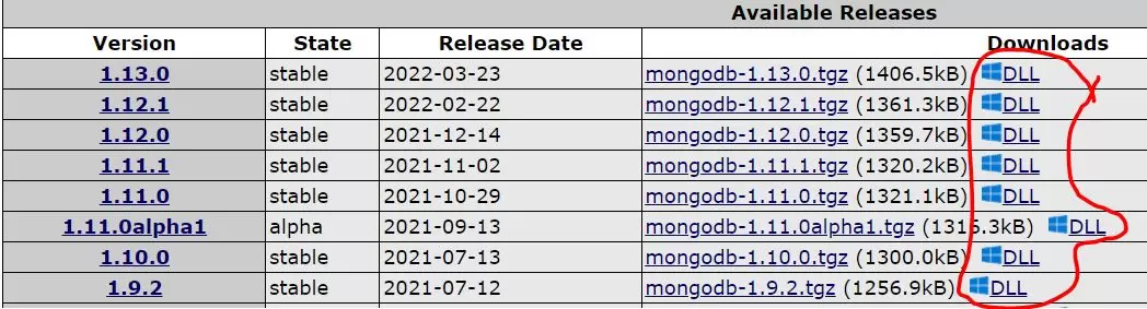 Diferentes versões de DLL para MongoDB