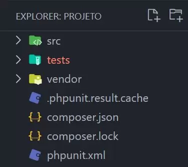 Diretorio com arquivos de configuração e pastas para testes com phpunit