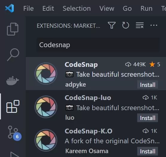 Codesnap Extensão no Marketplace do Visual Code.