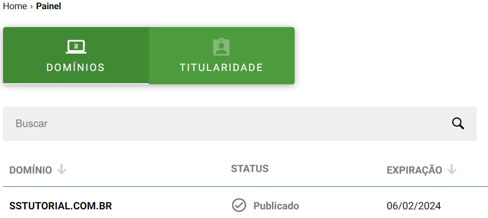 Lista de domínios no Registro.br