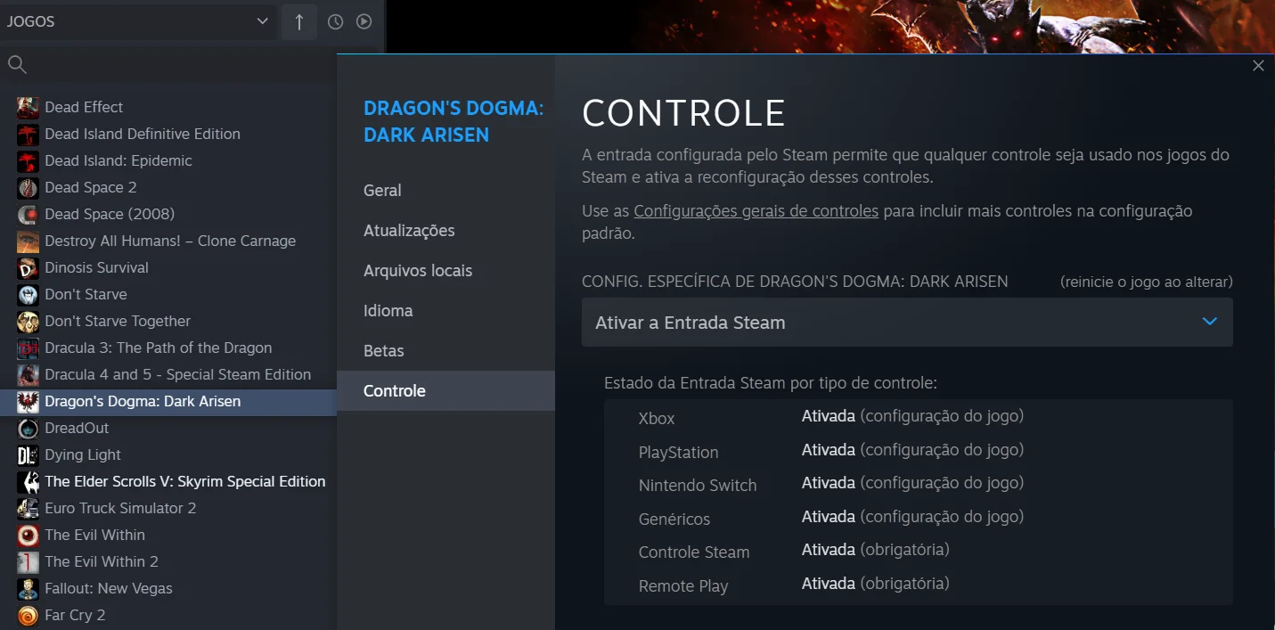 Configurando o controle para jogar Dragon's Dogma no PC Steam